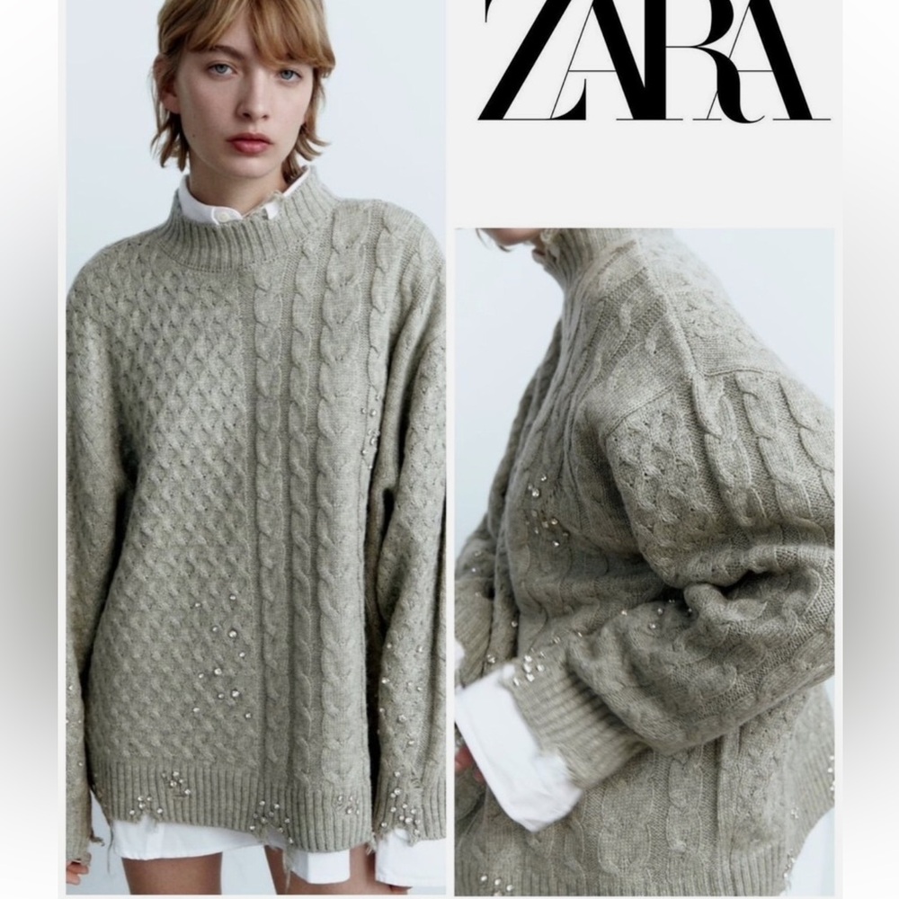 Zara Women's Khaki Knit Turtleneck Sweater